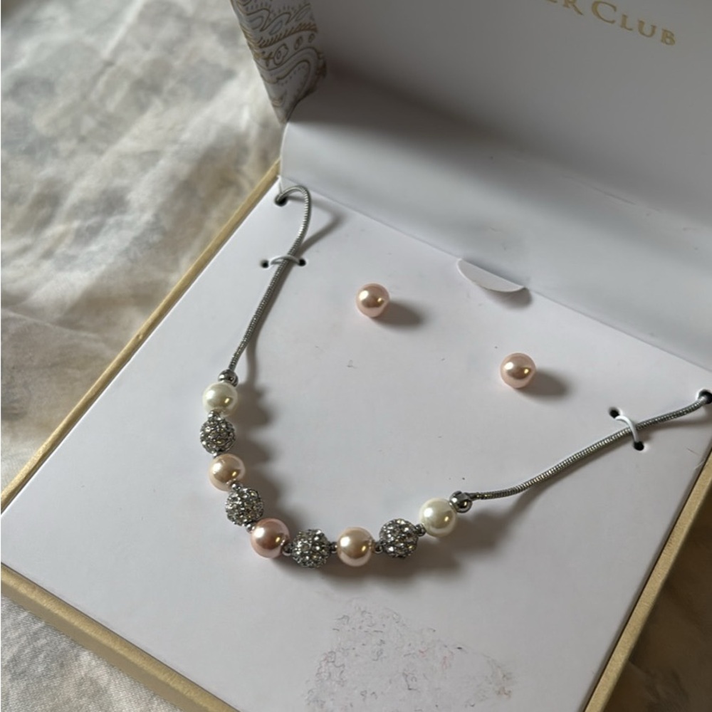 Macy's Pink and White Pearl Necklace with Silver Accents